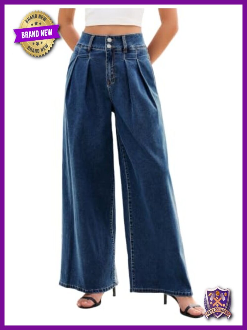 Eddoyee Baggy Wide Leg Pleated High Waisted Stretch Jeans
